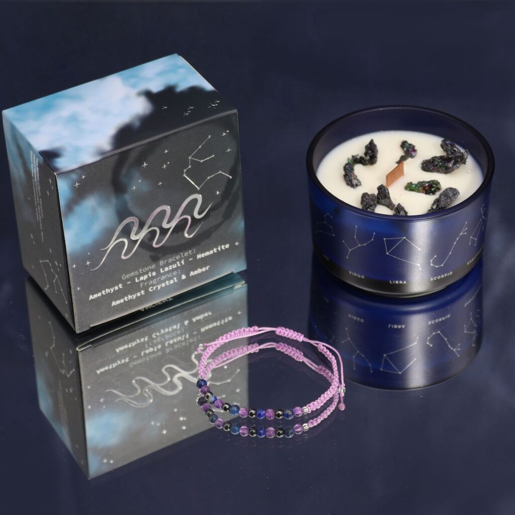 Vela del zodiaco con pulsera de piedras - Acuario