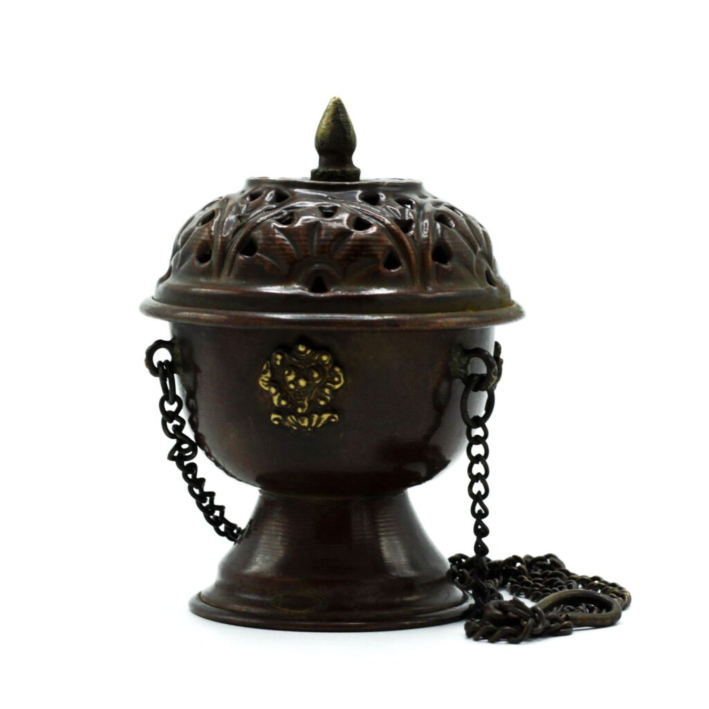 Quemador de incienso colgante de cobre, de estilo tibetano
