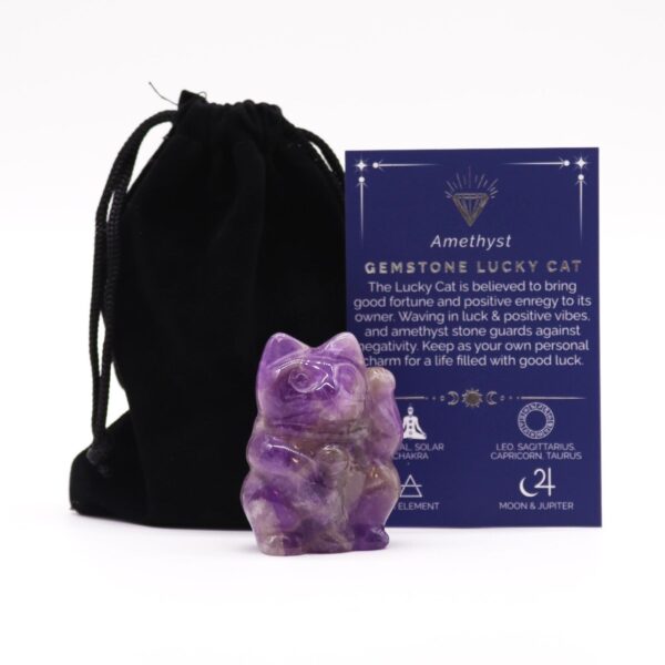 Figura de gato de la suerte en piedra - Amatista