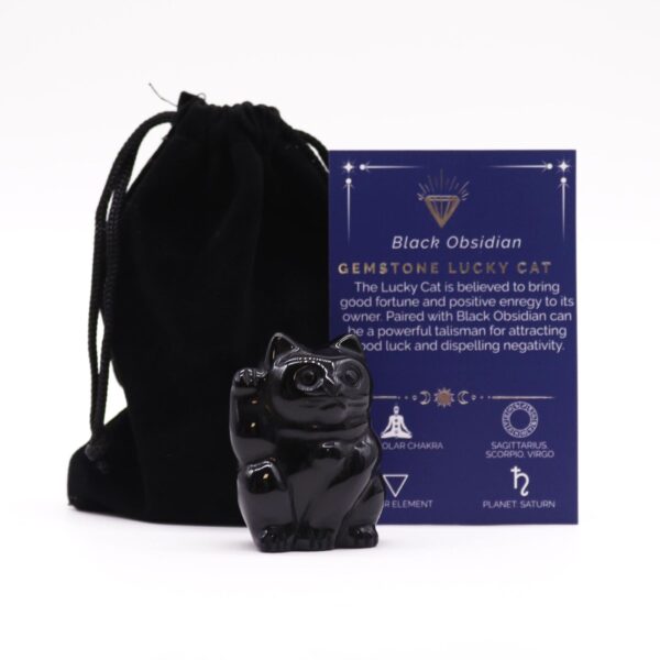 Figura de gato de la suerte en piedra - Obsidiana negra