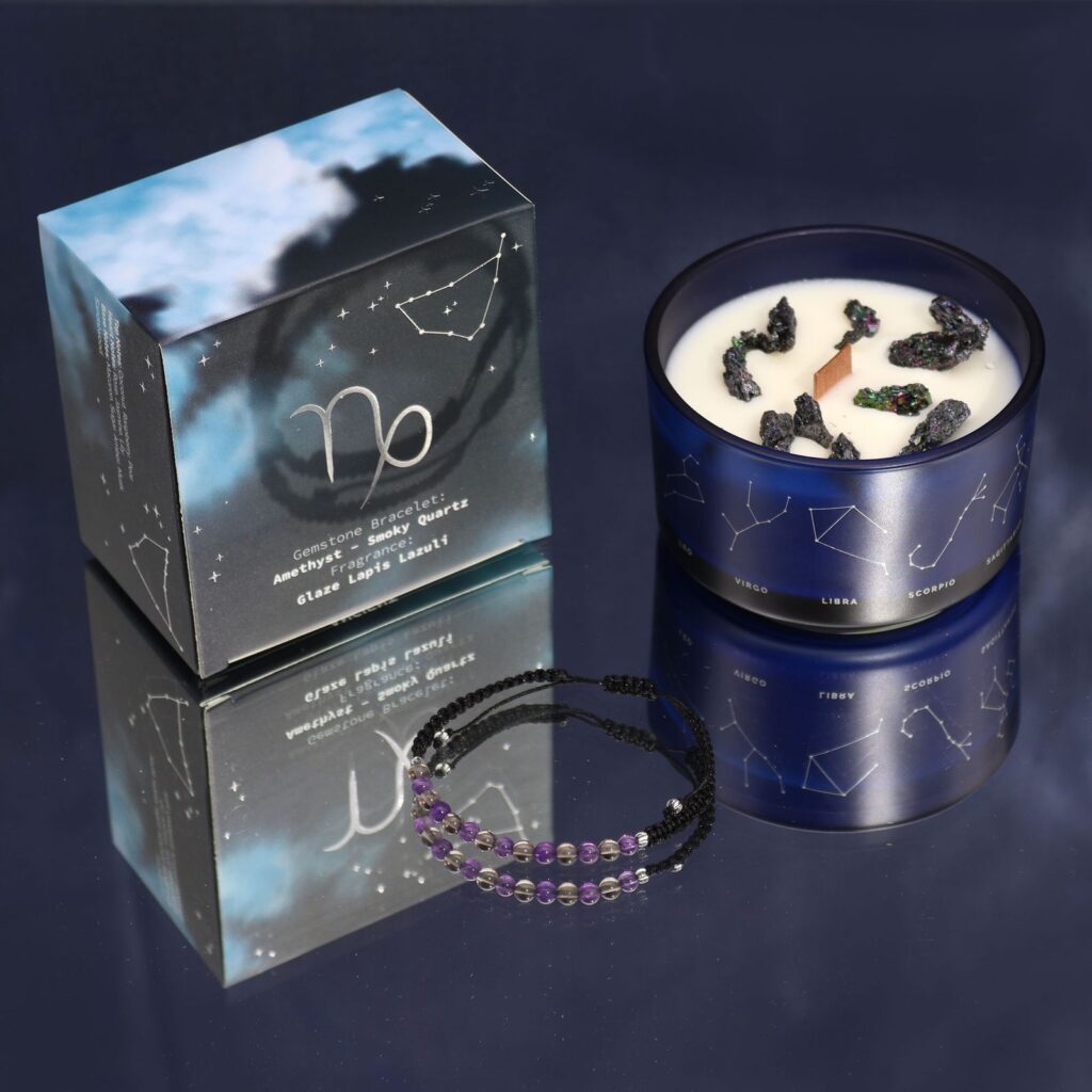 Vela del zodiaco con pulsera de piedras - Capricornio