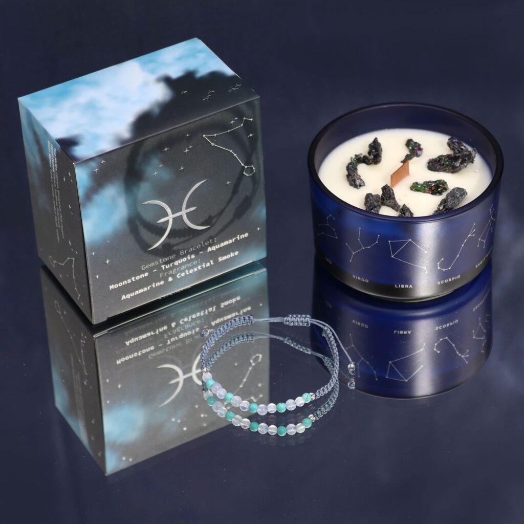 Vela del zodiaco con pulsera de piedras - Piscis