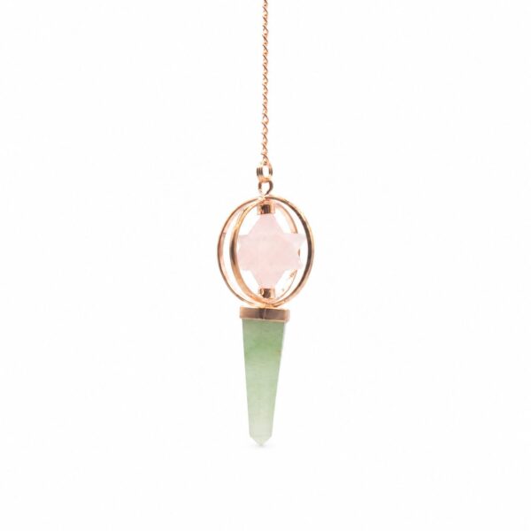 Péndulo de cobre con Merkaba de cuarzo rosa y aventurina - Brújula del corazón
