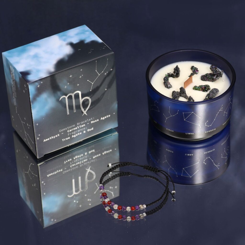 Vela del zodiaco con pulsera de piedras - Virgo