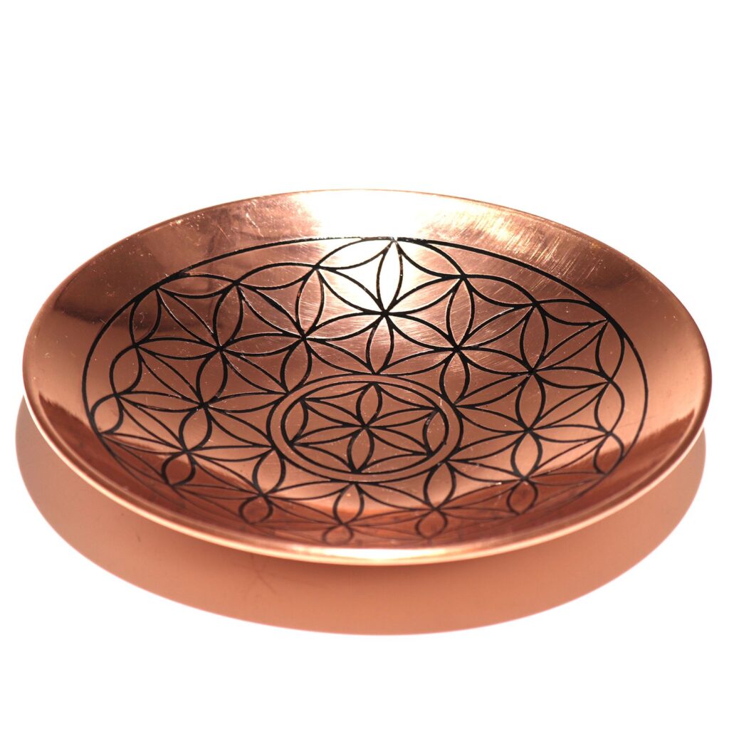 Plato de cobre para ofrenda o sahumerio - Flor de la Vida