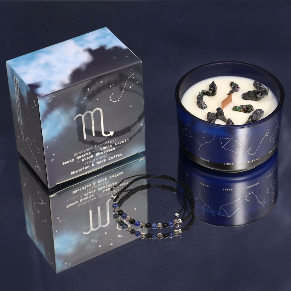 Vela del zodiaco con pulsera de piedras - Escorpio