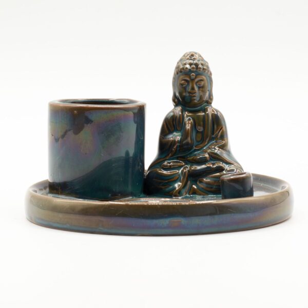 Plato de incienso de cerámica con Buda - Azul