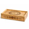 Caja de tarot de madera tallada con sol, luna y cajón