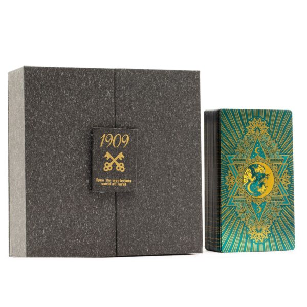 Baraja de tarot con lámina dorada y turquesa en estuche de regalo