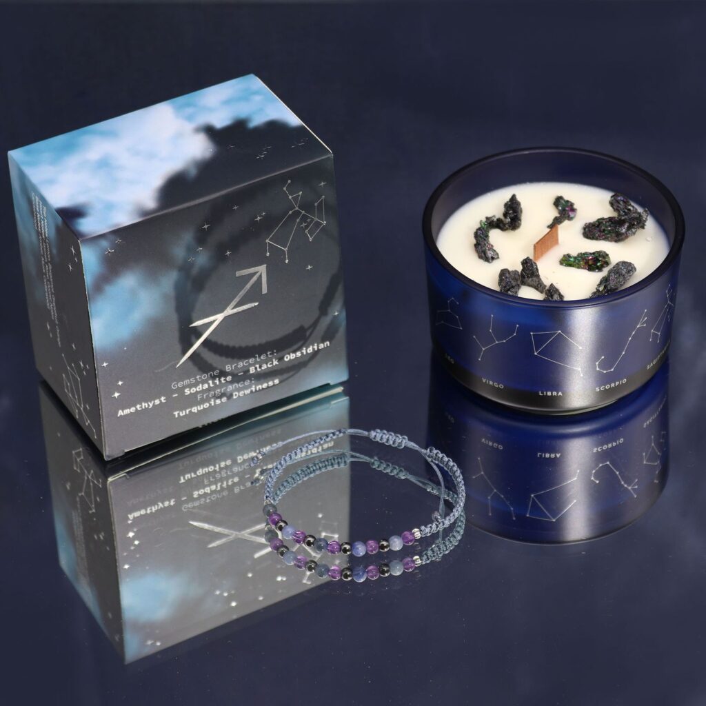 Vela del zodiaco con pulsera de piedras - Sagitario