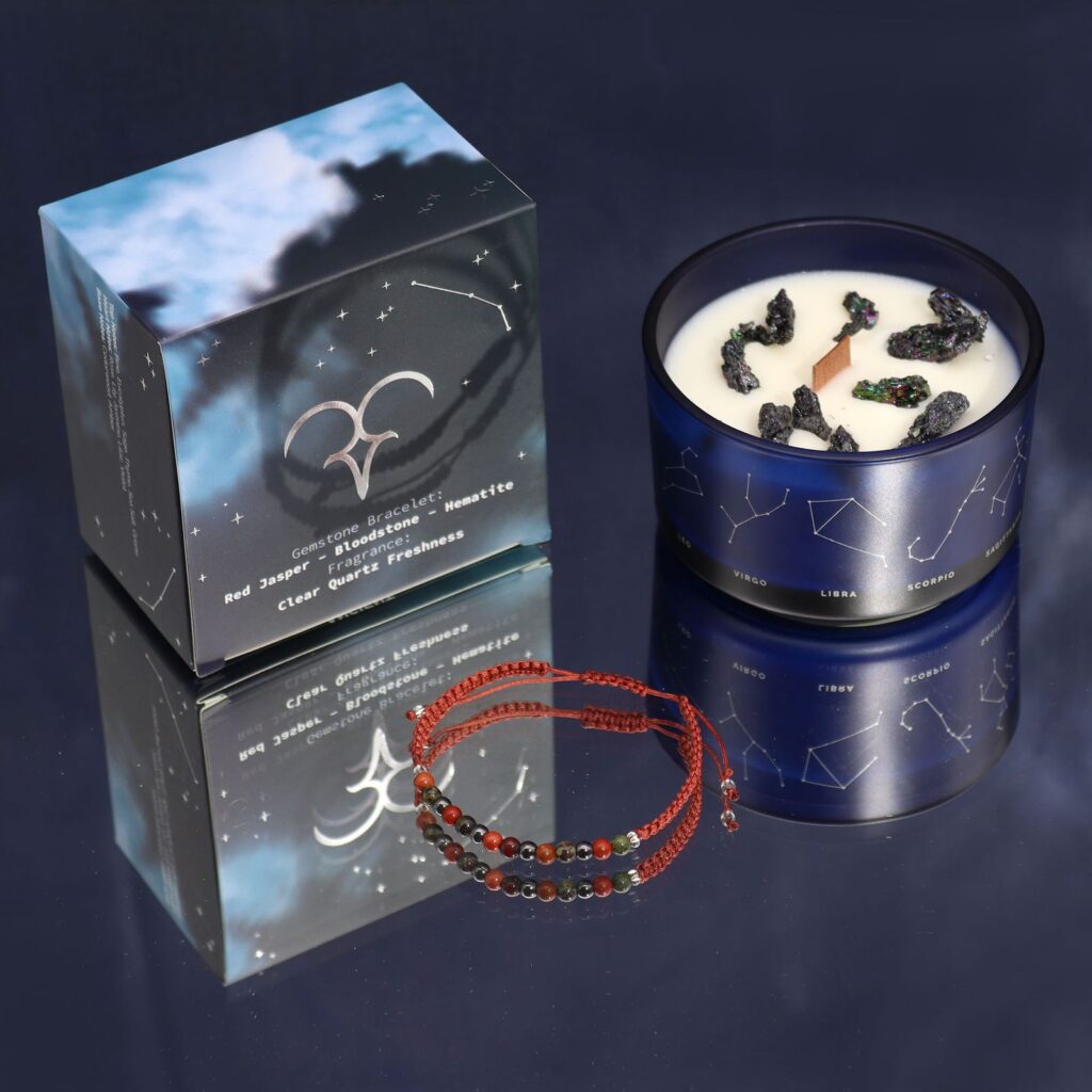 Vela del zodiaco con pulsera de piedras - Aries