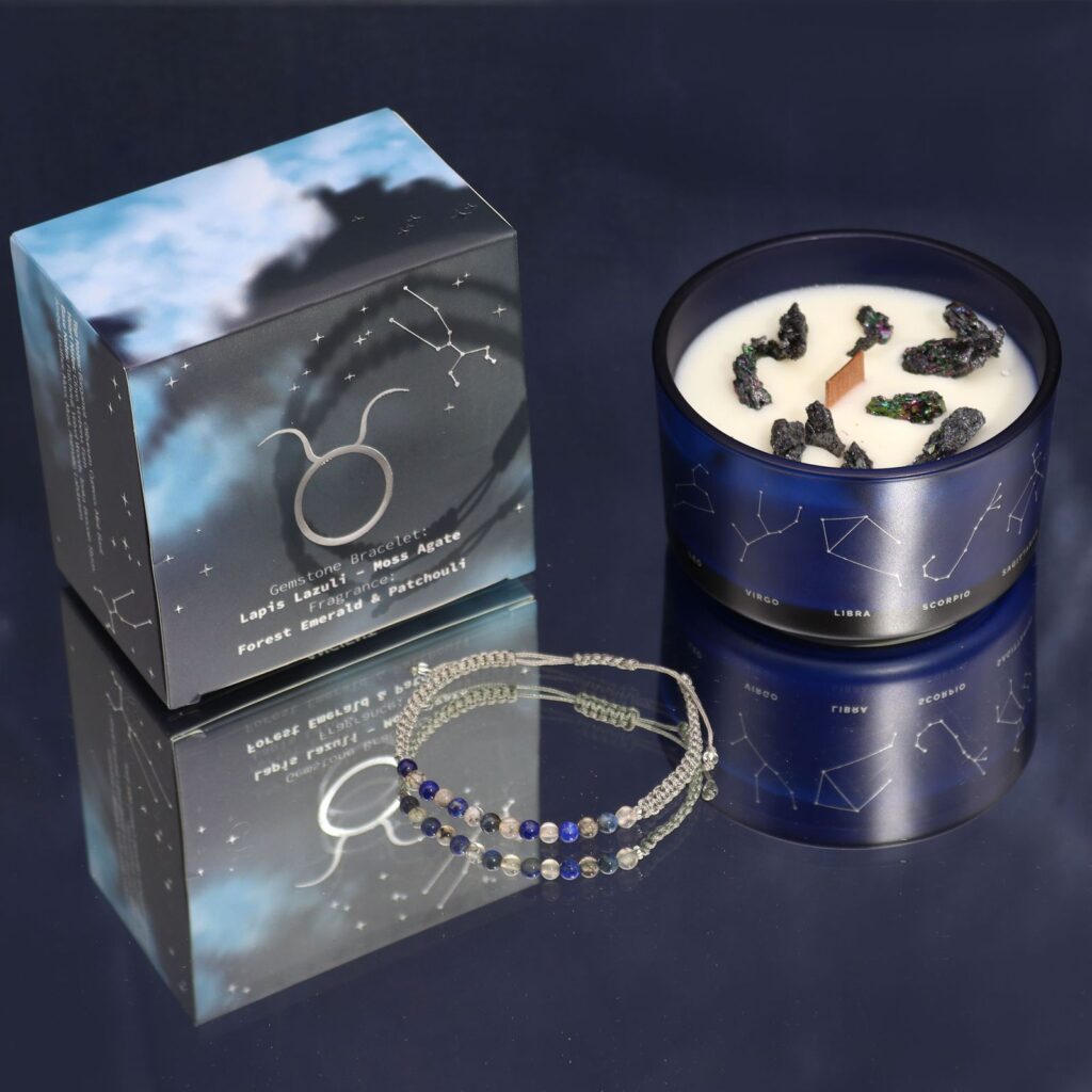 Vela del zodiaco con pulsera de piedras - Tauro