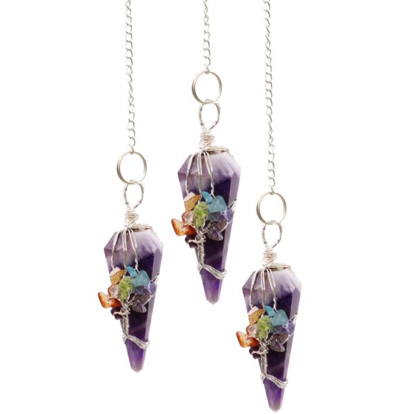 Péndulo de amatista con las siete piedras de los chakras