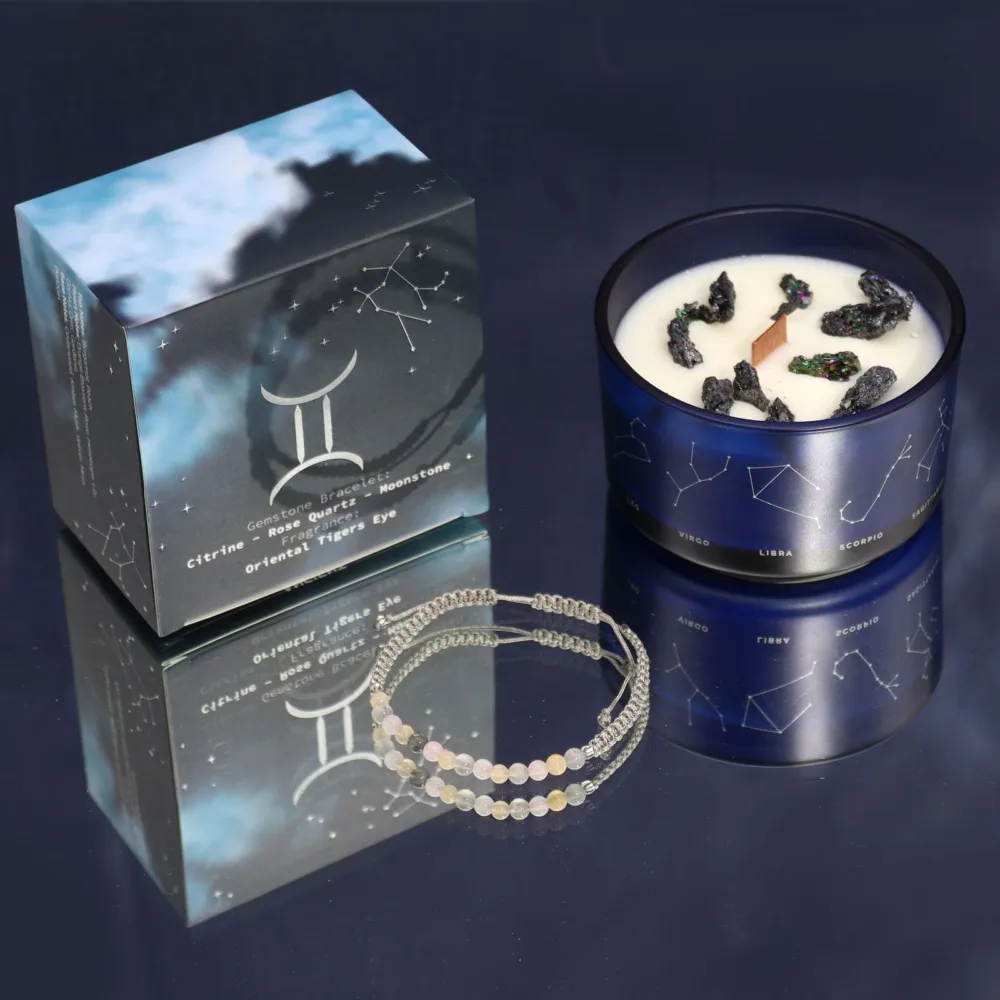 Vela del zodiaco con pulsera de piedras - Géminis