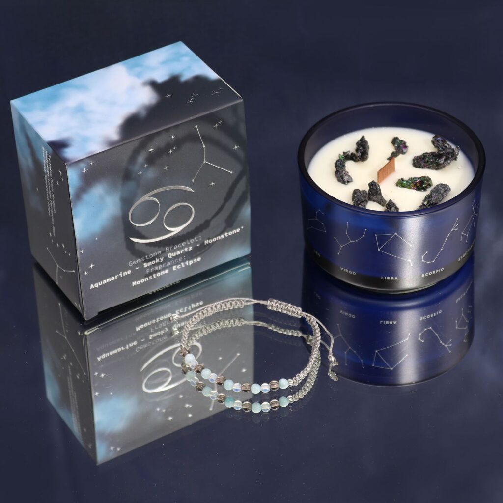 Vela del zodiaco con pulsera de piedras - Cáncer