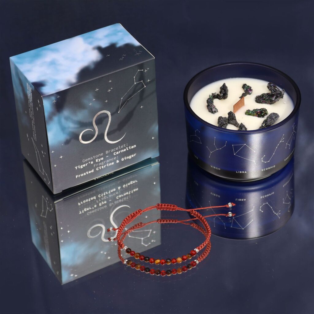 Vela del zodiaco con pulsera de piedras - Leo