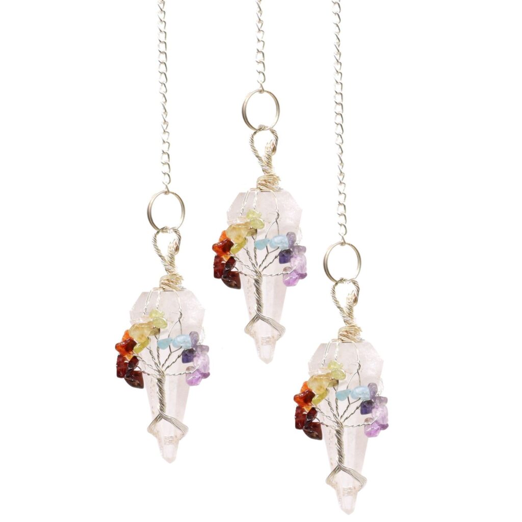 Péndulo de cristal de roca con las siete piedras de los chakras