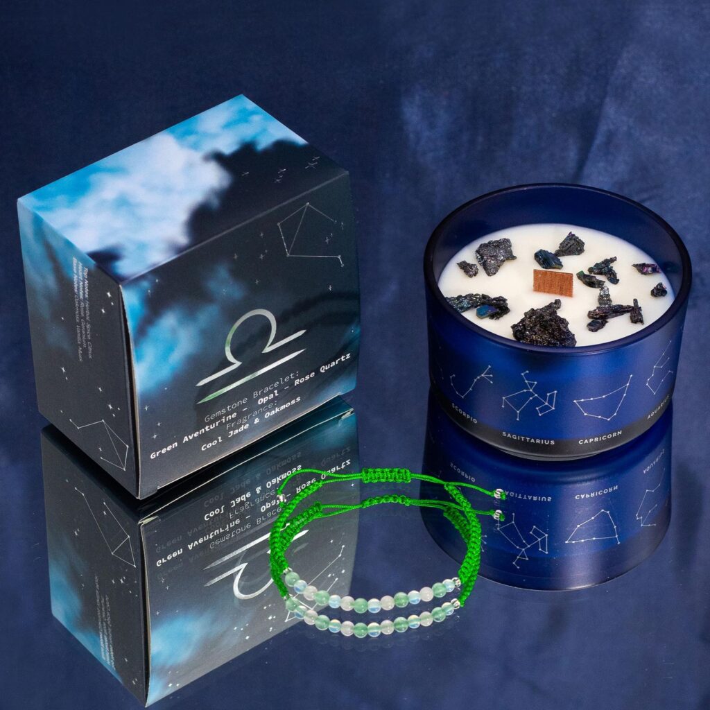 Vela del zodiaco con pulsera de piedras - Libra